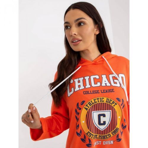 Orange long hoodie with a printed design