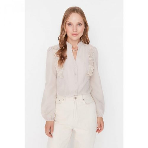 Trendyol Beige Embroidered Detailed Shirt