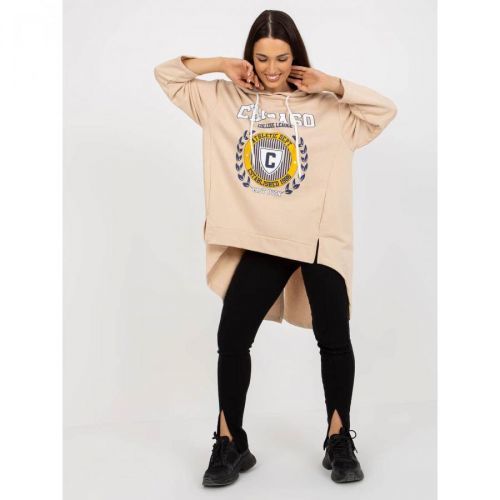 Light beige long hoodie with a printed design
