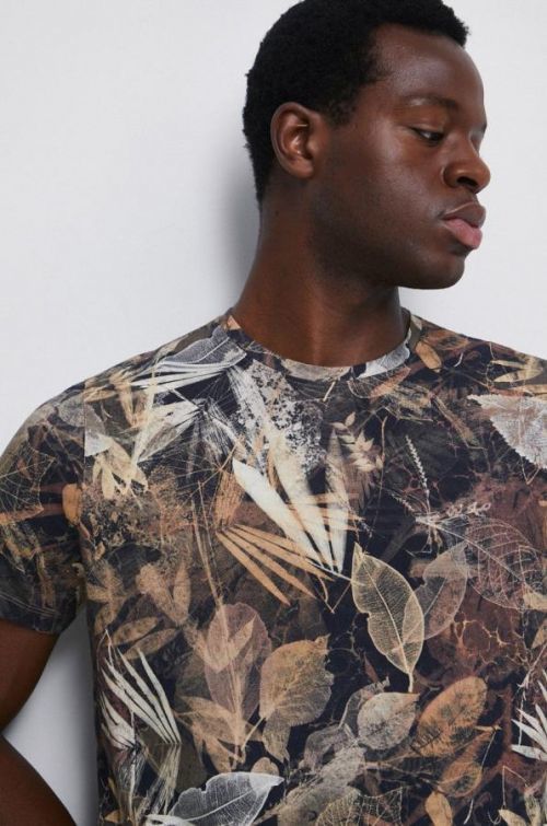 Bavlnené tričko Medicine pánske, hnedá farba, vzorované