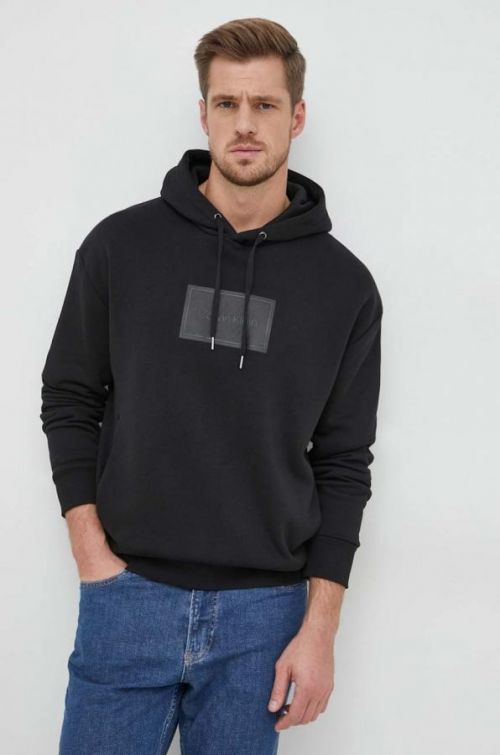 Mikina Calvin Klein pánska, čierna farba, s kapucňou, s nášivkou