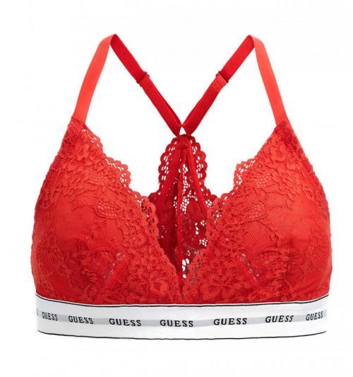 GUESS - červená čipkovaná trojuholníková podprsenka