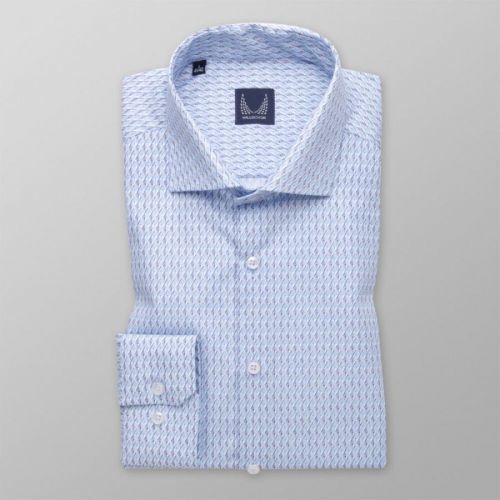 Pánska extra slim fit košeľa svetlomodrej farby s geometrickými vzormi 14587
