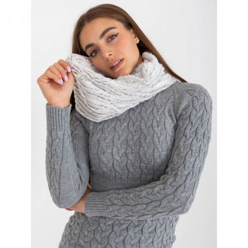 White and brown warm scarf made of artificial fur