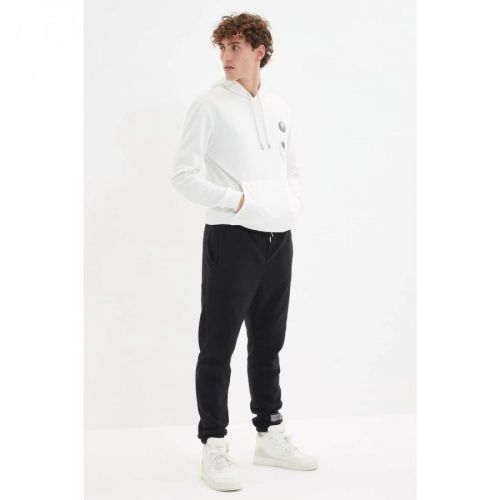 Trendyol Black Men Regular Fit Rubber Leg Label Appliqué Fleece Sweatpants