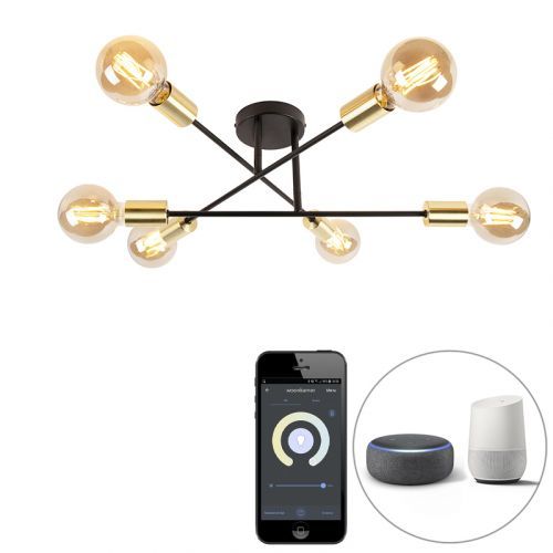 Smart plafondlamp zwart met goud 6-lichts incl. Wifi G95 - Sydney Bondi