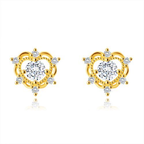 Náušnice zo 14K zlata - zdvojená kontúra srdca so zirkónmi, puzetky