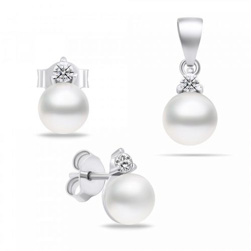 Brilio Silver Elegantný strieborný set šperkov s perlami SET227W (náušnice, prívesok)