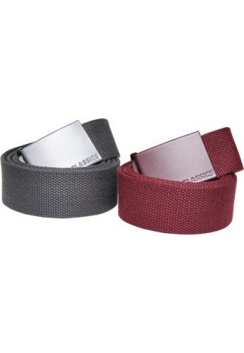 Urban Classics Colored Buckle Canvas Belt 2-Pack bordeaux/charcoal - S/M