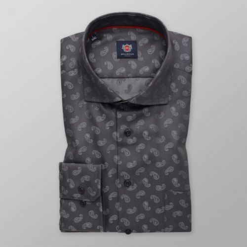 Pánska slim fit košeľa grafitovej farby so vzorom paisley 14608