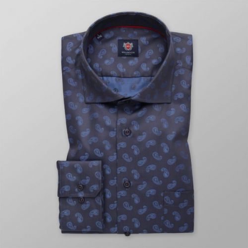 Pánska slim fit košeľa grafitovej farby s tmavomodrým vzorom paisley 14610