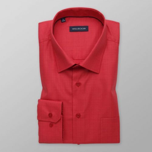 Pánska slim fit košeľa červená s jemným károvaným vzorom 14614