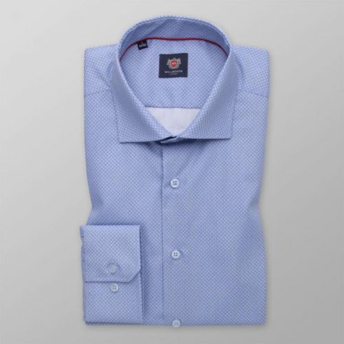 Pánska slim fit košeľa svetlomodrá s jemným károvaným vzorom 14616