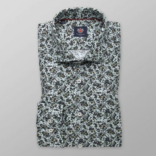 Pánska slim fit košeľa bielej farby s kvetinovým vzorom 14622
