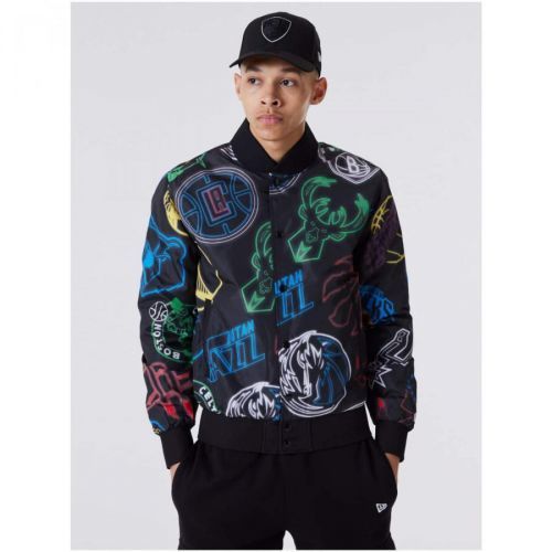 Black Mens Patterned Bomber New Era NBA - Men