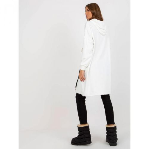 Ecru oversized long sweatshirt with a pocket and zippers