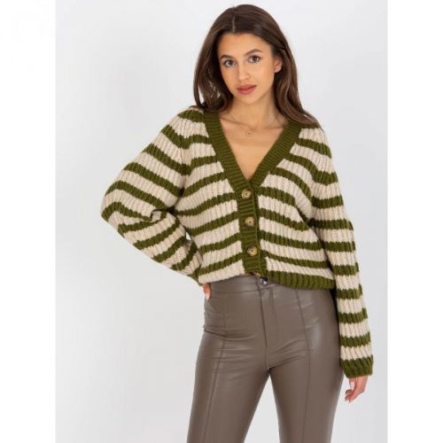 Khaki-beige women's cardigan with a neckline