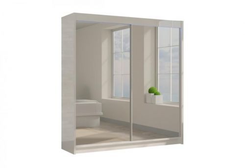 Expedo Skriňa s posuvnými dverami a zrkadlom ROBERTA, 200x216x61, biela