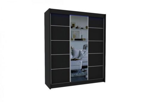 Expedo Skriňa s posuvnými dverami a zrkadlom ELVIRA, čierna, 180x216x61