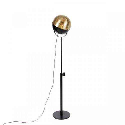 Industriële vloerlamp zwart met messing verstelbaar - Haicha