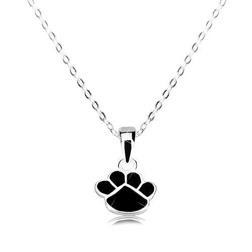 Strieborný 925 náhrdelník, ligotavá retiazka, labka zdobená čiernou glazúrou