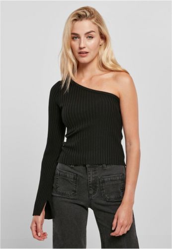 Urban Classics Ladies Short Rib Knit One Sleeve Sweater black - XS