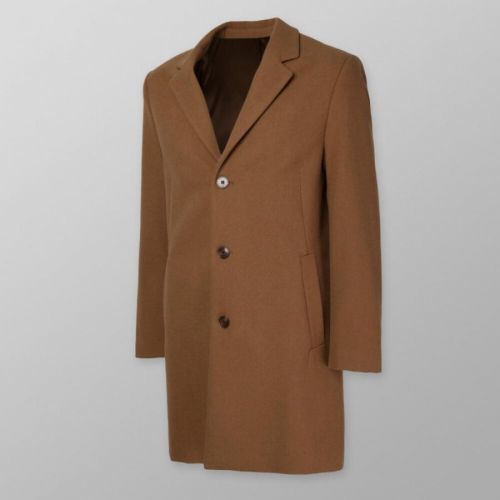 Pánsky kabát hnedej farby s hladkým vzorom 14639