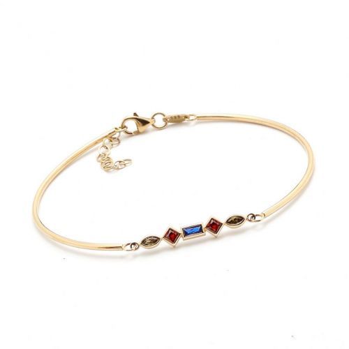 Zlatý obručový náramok CELENA s farebnými kamienkami