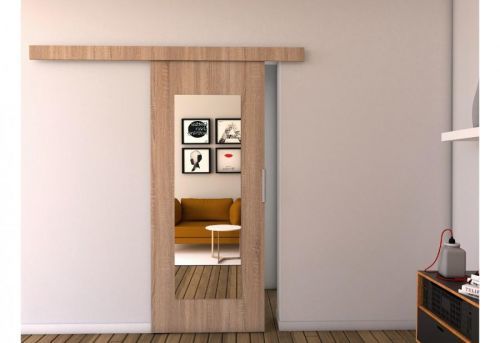 Expedo Posuvné dvere so zrkadlom LIVELLO I + tichý dojazd, 86x205, sonoma