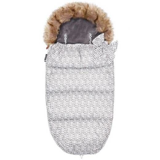 Springos Fusak Luxury s kožušinou 4v1 - 90cm - biely/hnedé bodky