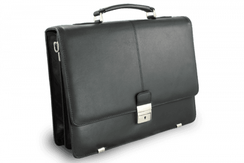 Černá kožená aktovka se dvěma velkými vnitřními přihrádkami 112-6003A-60