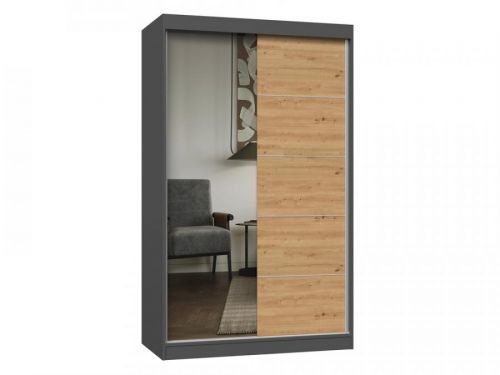 Šatní skříň se zrcadlem IGA 120 cm antracit/dub artisan