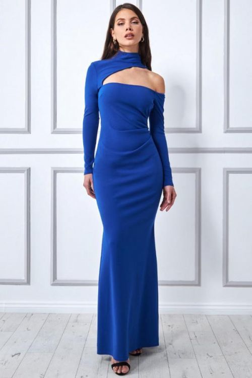 Modré priliehavé šaty s dlhými rukávmi Veľkosť: S