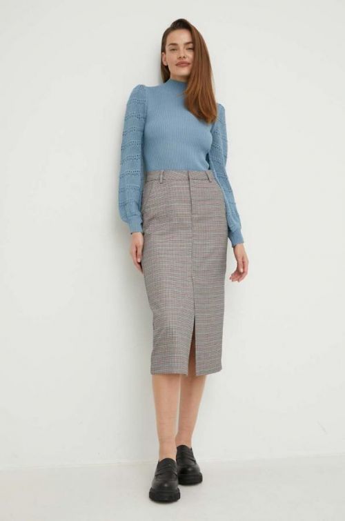 Sukňa Answear Lab šedá farba, midi, rovný strih