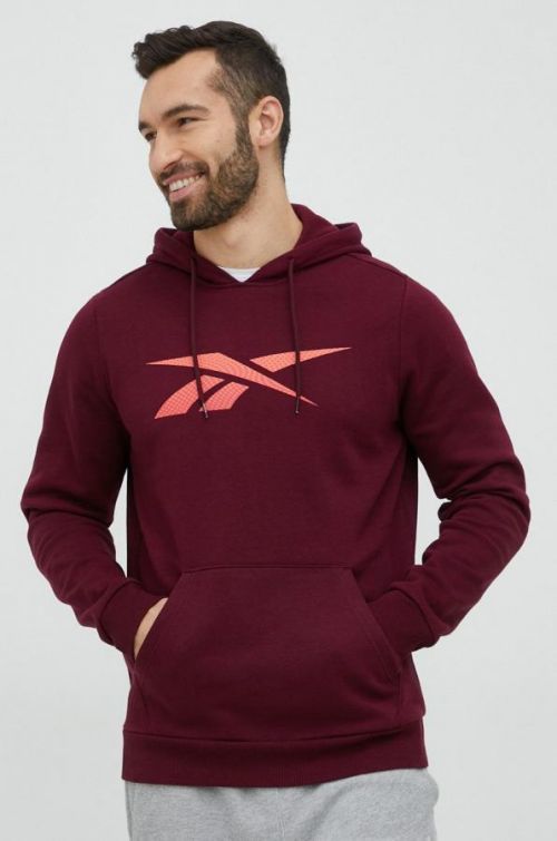 Mikina Reebok pánska, bordová farba, s kapucňou, s potlačou