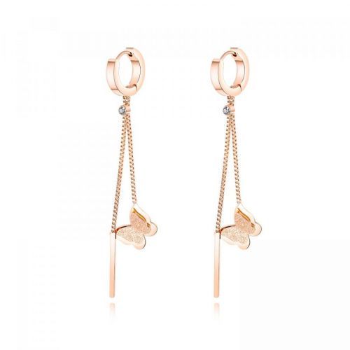 Kĺbové náušnice z ocele 316L - motýľ s dvojitými krídlami, číry zirkón, hladký pásik