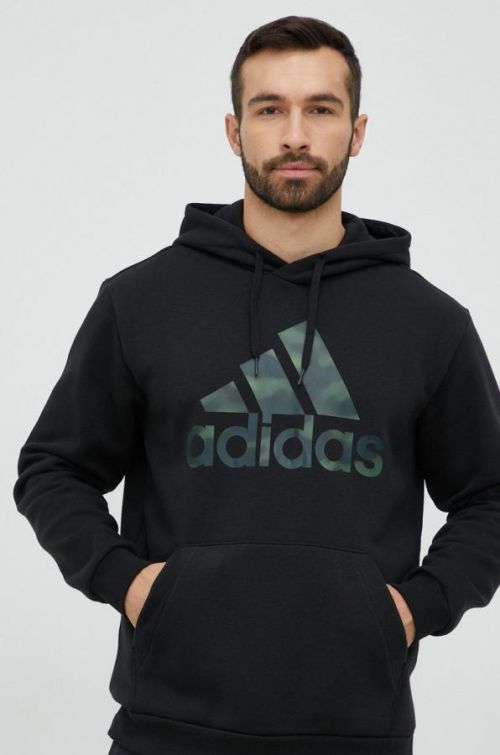 Mikina adidas pánska, čierna farba, s kapucňou, s potlačou