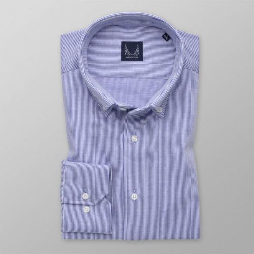 Pánska slim fit košeľa svetlomodrá s bielym pruhovaným vzorom 14644