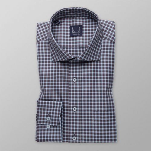 Pánska slim fit košeľa hnedej farby s károvaným vzorom 14685