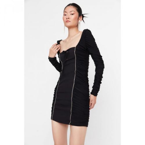 Trendyol Black Stone Stripe Detailed Woven Dress