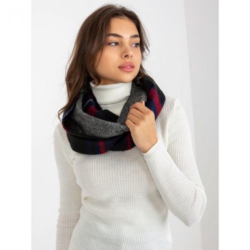 Ladies' navy blue and red neck warmer with a checked print