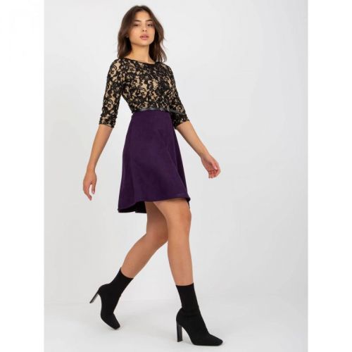 Black and dark purple cocktail dress with a lace top