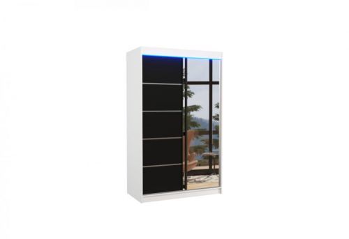 Expedo Posuvná skriňa so zrkadlom ANCORA, 120x200x58, biela/čierna + LED