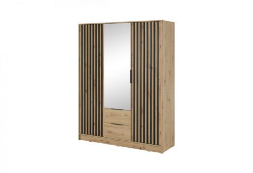 Expedo Šatníková skriňa so zrkadlom BELANDA 3D, 155x200x51, dub artisan/čierna