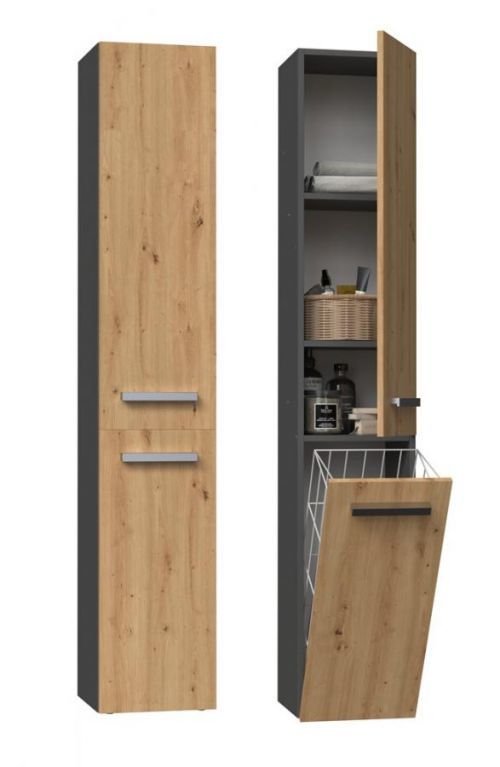 Koupelnová skříňka s košem na prádlo NEL IV antracit/dub artisan