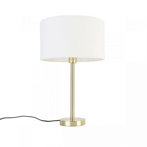 Klassieke tafellamp messing met kap wit 35 cm - Simplo
