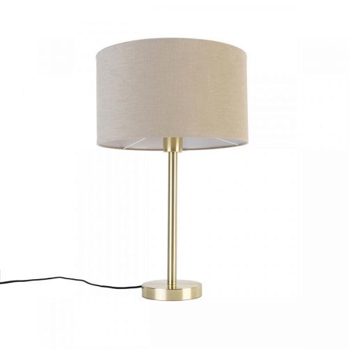 Klassieke tafellamp messing met kap lichtbruin 35 cm - Simplo