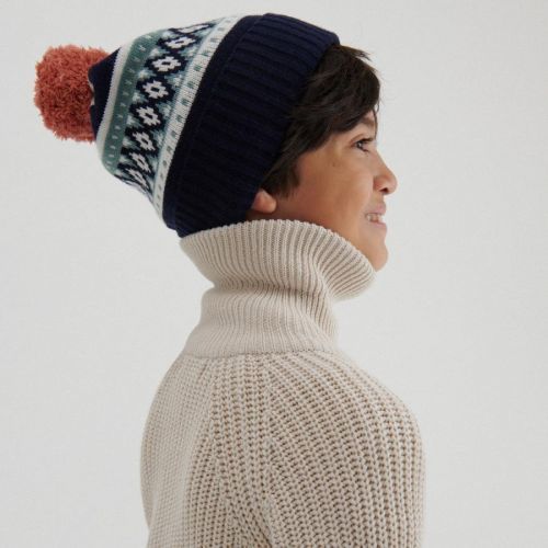 Reserved - Čiapka beanie s brmbolcom - Tmavomodrá