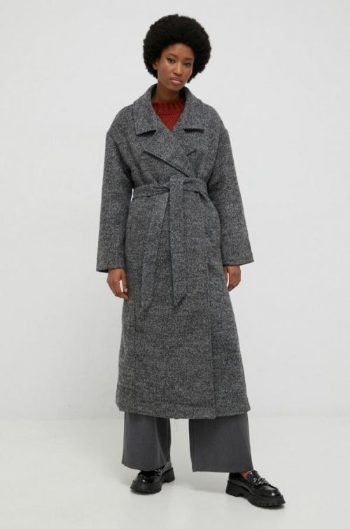 Vlnený kabát Answear Lab šedá farba, prechodný, oversize
