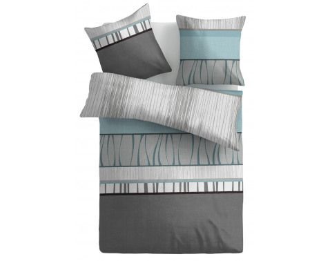 Obliečky Pruhované, tyrkysová/čierna/sivá, renforcé%